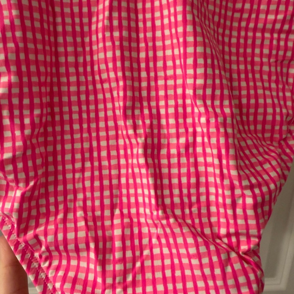 Lilly Pulitzer Pink Gingham One-Piece Swimsuit Bandeau Strapless 14 - Picture 3 of 6